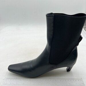 Black Women Low Heel Mid Calf Boots Pull-on Square Toe Boot Casual Dressy Shoe